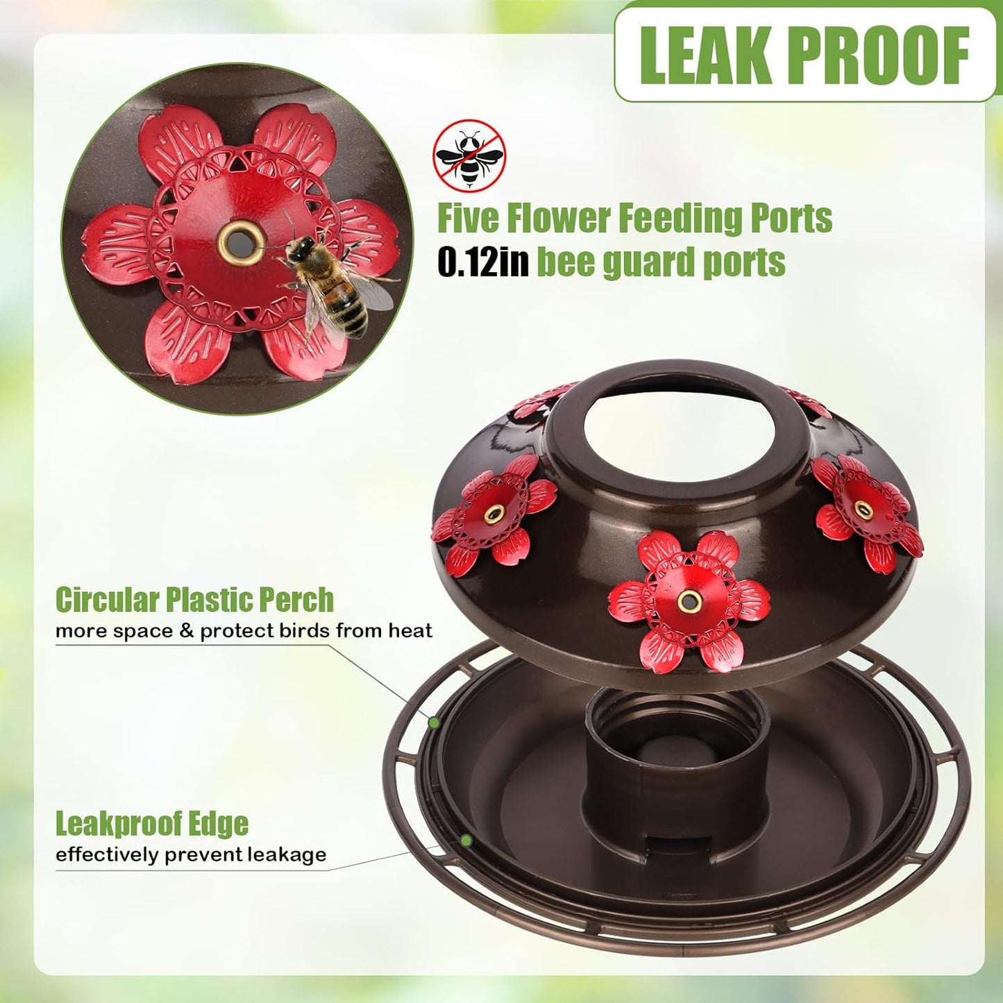 BOLITE Hummingbird Feeder, Hand Blown Glass Hummingbird Feeders for Outdoors Hanging, with Ant Moat and 5 Feeding Ports, 22 Ounces, Peony Flower Shape, Red, Gifts for Women Men, Gifts for Mom Dad