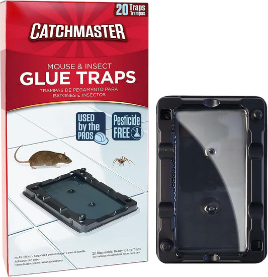 Catchmaster Mouse & Insect Glue Traps 20-Pk, Adhesive Rodent & Bug Catcher, Mouse Traps Indoor for Home, Sticky Glue Boards for Mice and Insects, Pest Control for House & Garage