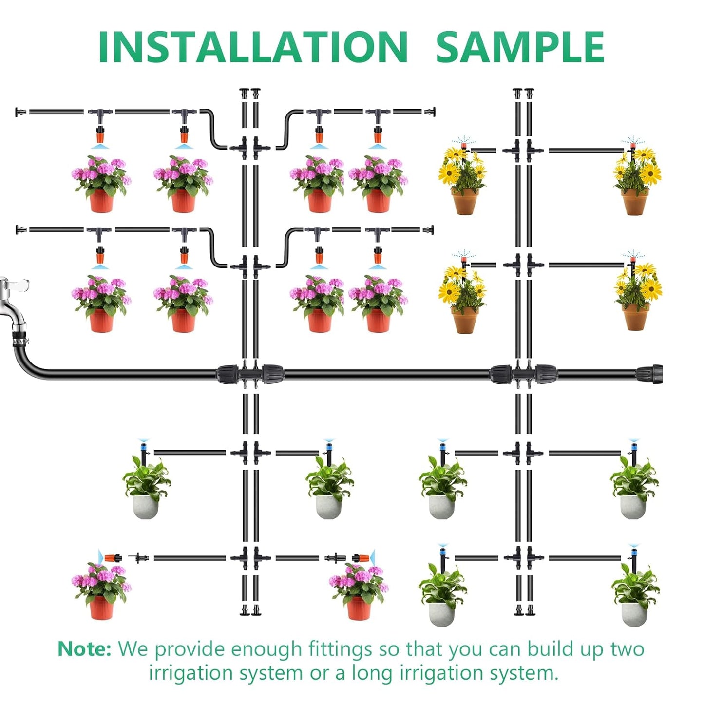240FT Drip Irrigation System, Automatic Drip Irrigation Kit with 1/2 inch Hose 1/4 inch Distribution Tubing and Accessories for Greenhouse, Yard, Lawn, Plant