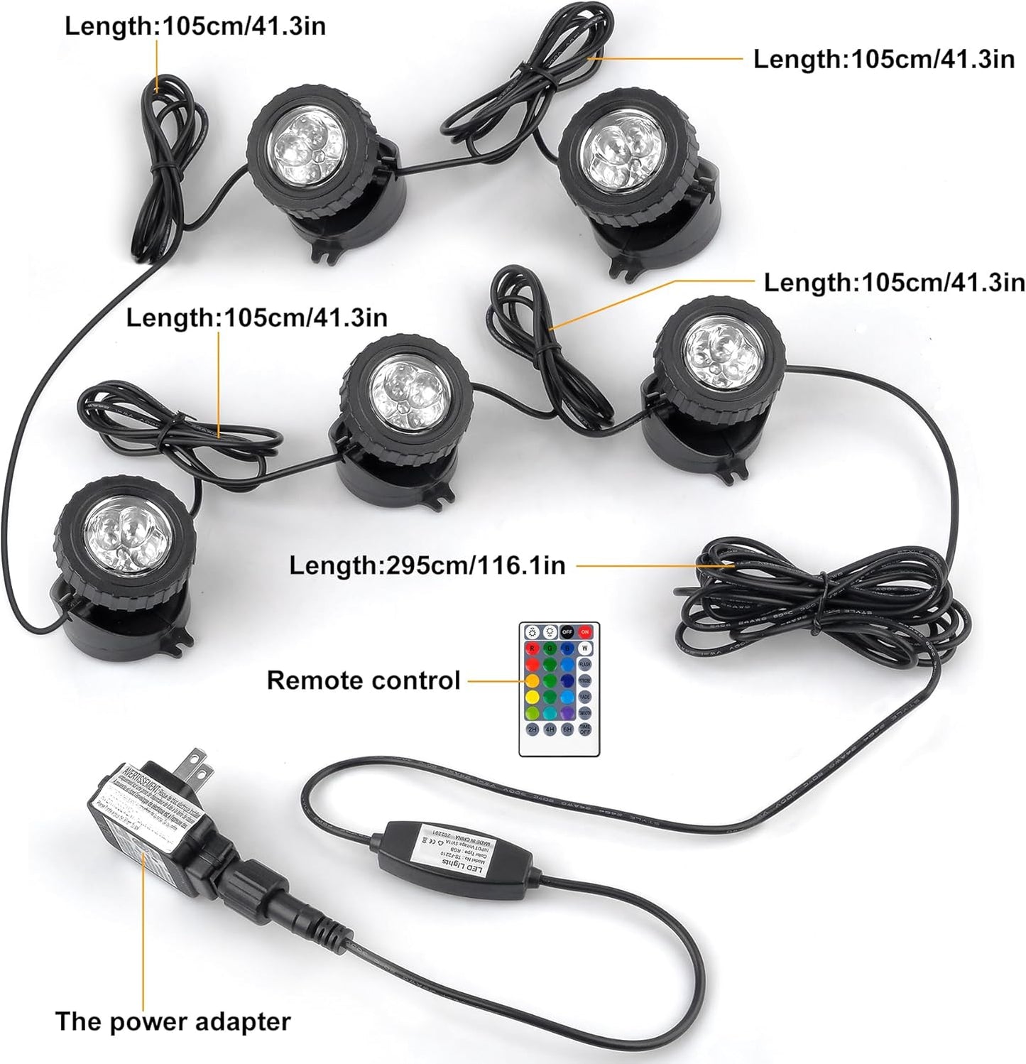 RGB Pond Lights with Timer, Super Bright LED Underwater Submersible Colorful Landscape Spotlights, Remote Control IP68 Waterproof Fountain Lights for Fish Aquarium Tank Garden Yard (Set of 5)