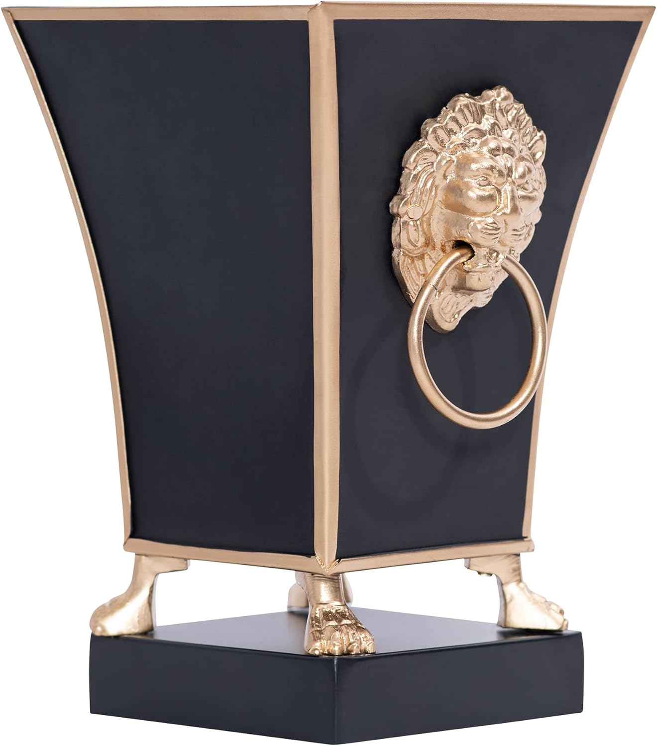 Jaye's Studio Regency Line, Paws & Claws, Decorative Square Cachepot & Planter, Gold Trim & Finish, Hand-Painted, Handcrafted Metal, Luxury Indoor Planter, Size 5x5x9, (Black)