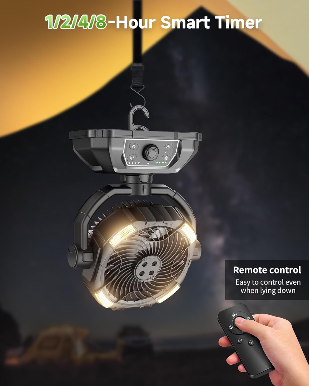 Misting fan with 7L bucket 90°Oscillating ,4 Spray Mister 25000mAh Rechargeable Camping fan with Remote Control Stepless Speed and Timer for Patios/Camping，Waterproof Design Outdoor Fans (Black)