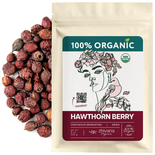 Zhivana Organics Organic Hawthorn Berry (8oz.) - Hawthorne Tea for Herbal Teas, Infusions, Tinctures, Culinary Recipes