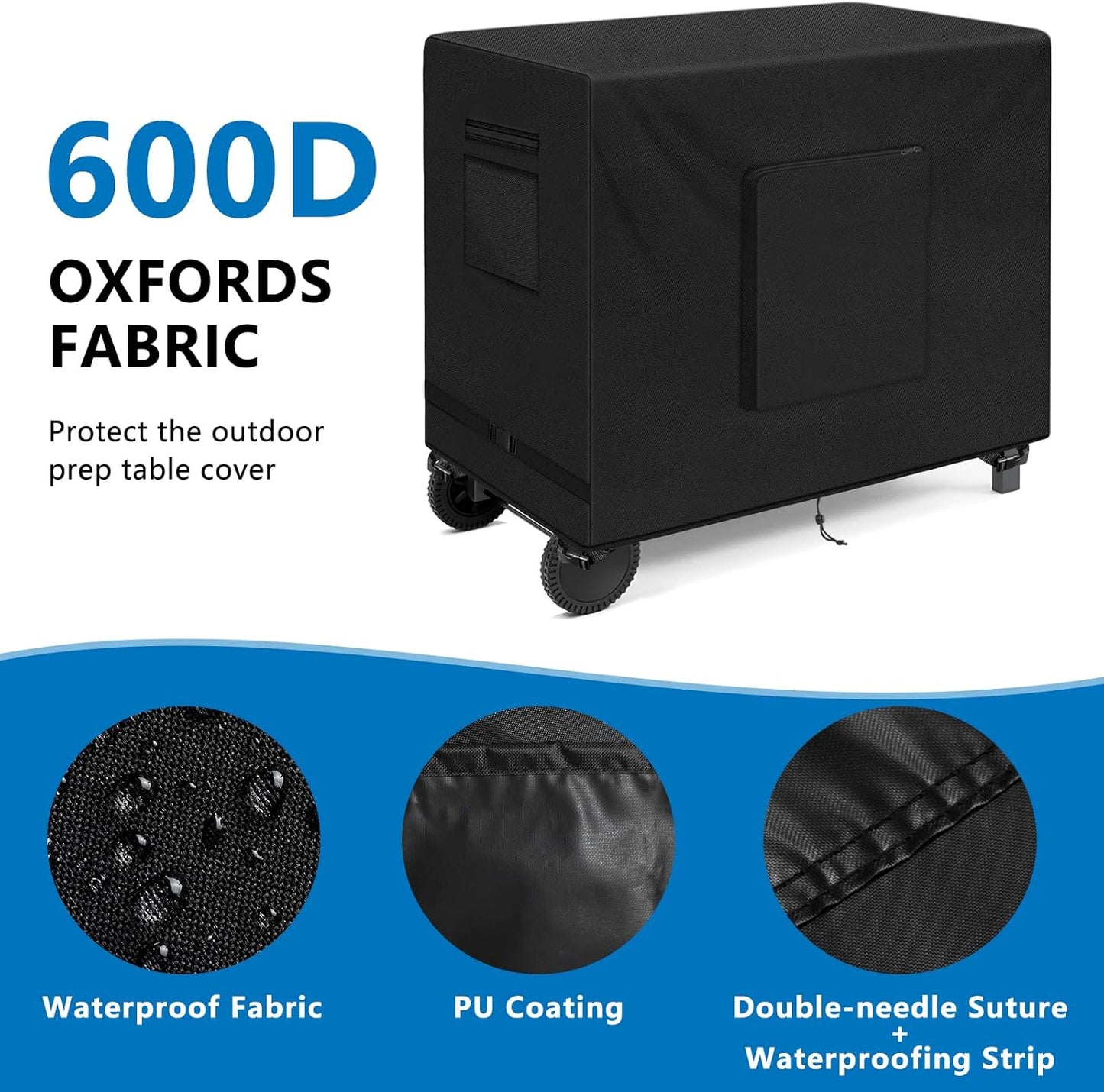 SIRUITON Outdoor Bar Cart Cover for 60 Inch Portable Outdoor Table, Heavy Duty 600D Oxford Fabric Outdoor Waterproof BBQ/Worktable Metal Movable Table Cover