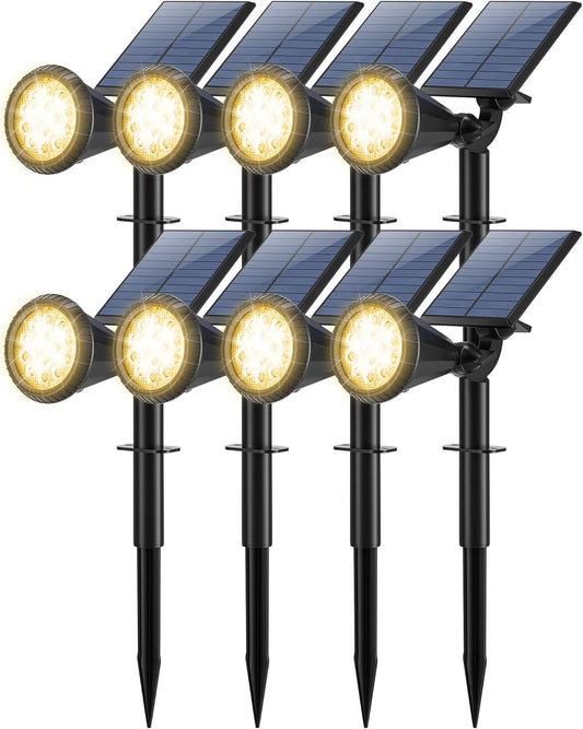 8 Pack Solar Spot Lights Outdoor Waterproof 180 Adjustable Solar Powered Landscape Lights for Yard, Garden, Pathway, Porch, Pool, Wall, 4 Lighting Modes, Warm White