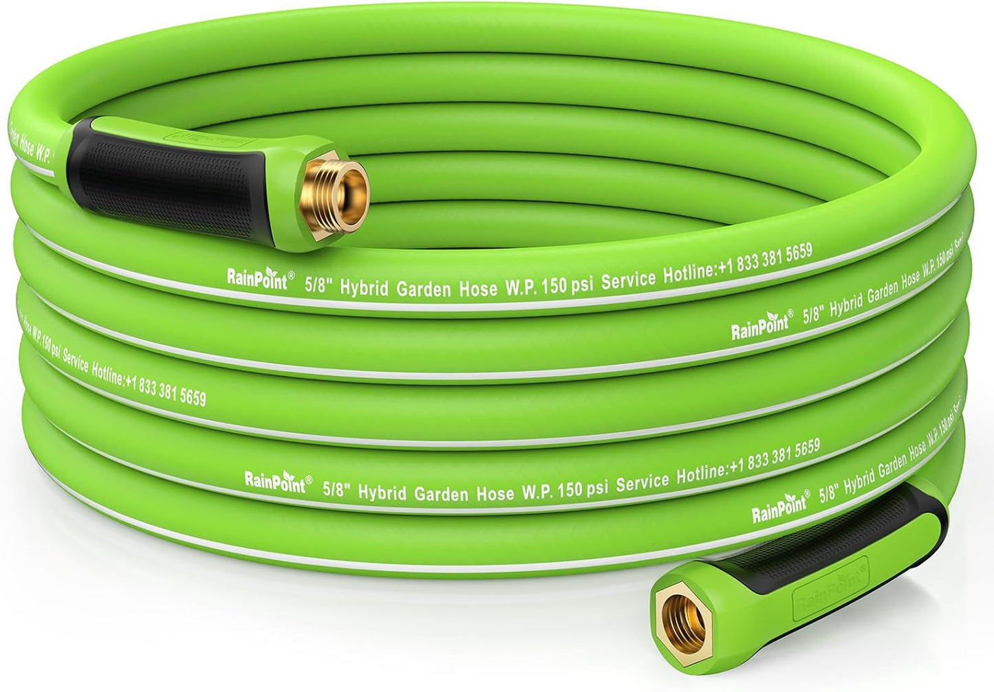 RAINPOINT Garden Hose 50ft - Flexible Heavy Duty Water Hose with Swivel Handle - Lightweight, Hybrid Rubber, 5/8", Male to Female