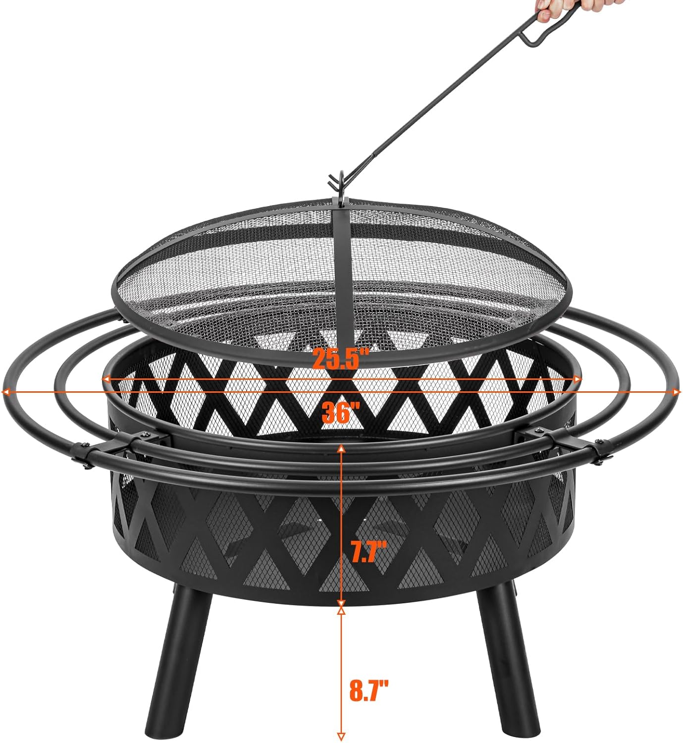 36 Inch Wood Burning Fire Pit with 2 Loops, Outdoor Fire Pit with Spark Screen & Fire Poker, Cross Weave Firepit for Outside Fireplace Bonfire for Yard,Patio, Garden