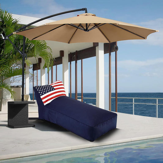 Outdoor Chaise Lounge Chair, Sunbed UV Resistant American Flag Sofa Couch Patio Waterproof Outside Sunlounge Reclining Sunbathing Bed Comfy Single Chaise Daybed for Garden, Pool, Beach, Navy Blue