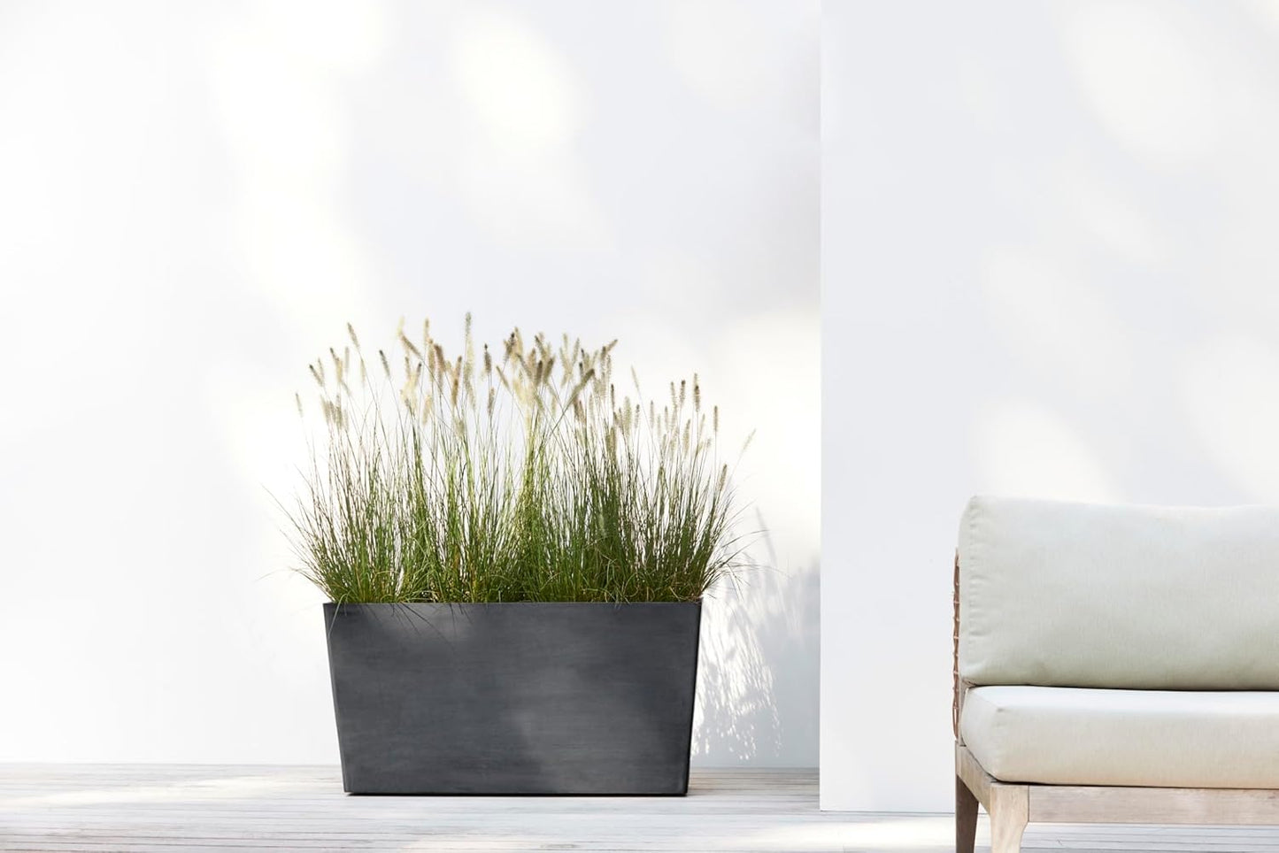Ecopots Paris Durable Modern Rectangular Indoor/Outdoor Recycled-Based Composite Flower Planter, Dark Grey, 31.5"