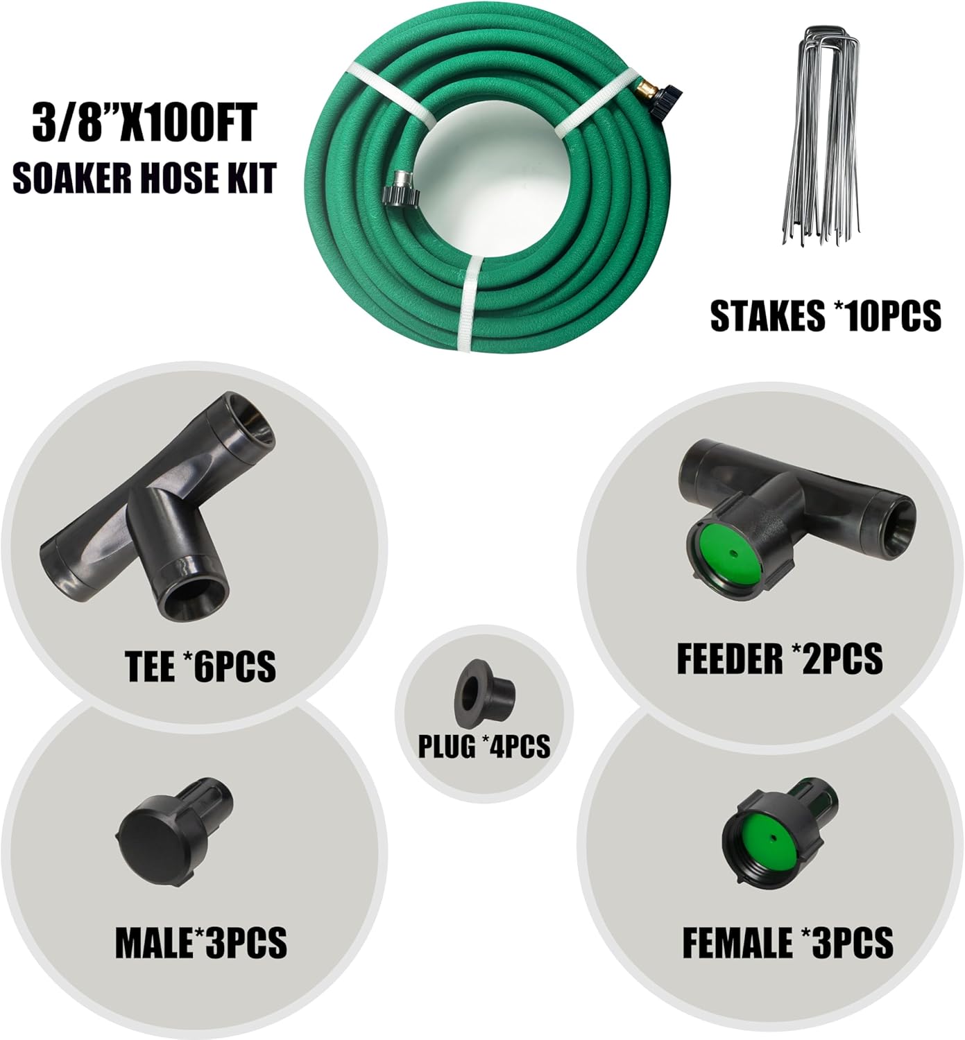 3/8” Soaker Hose 100 ft/Upgraded Rubber Hose Save 70% Water/Flexible Durable Garden Hose Quick Connect Fittings with Brass Ends/Ideal for Lawns,Trees,Vegetables,Gardens & Flower Beds