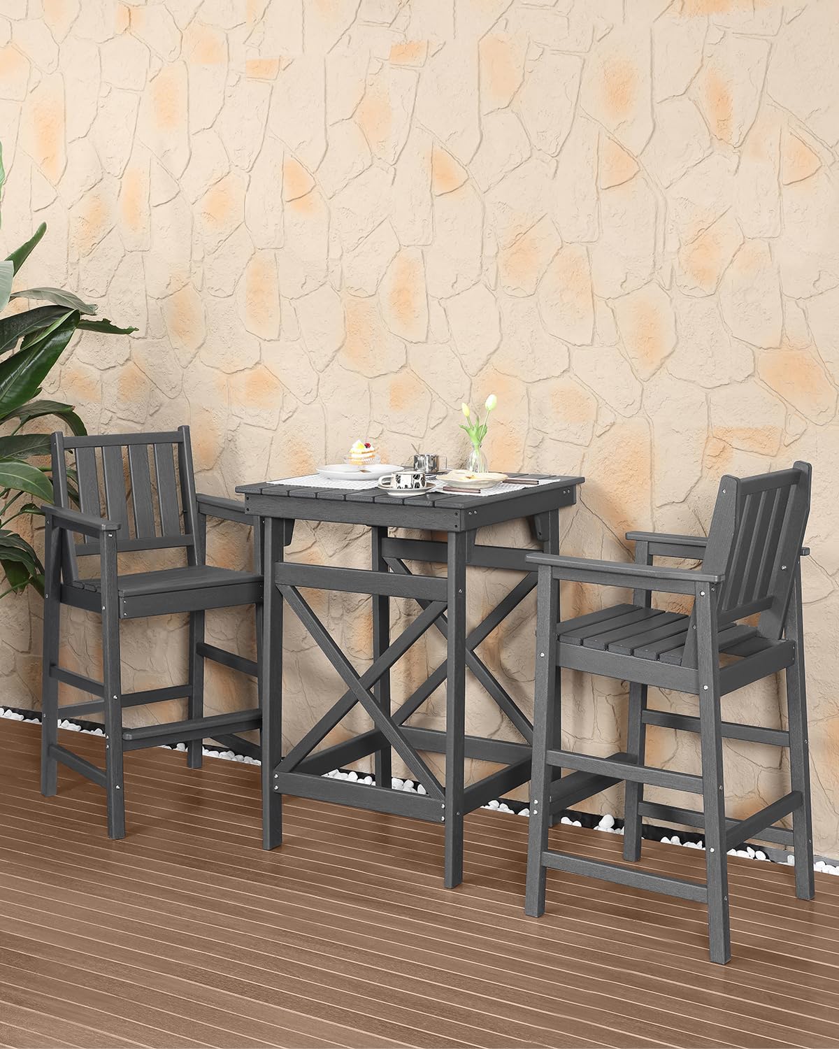 HDPE Outdoor Bar Table, 41" Adirondack Outdoor Bar Height Table, All Weather HDPE Patio High Top Pub Table, Square HDPE Patio Bar Tables for Balcony, Deck, Backyard, Poolside, Smoke Gray