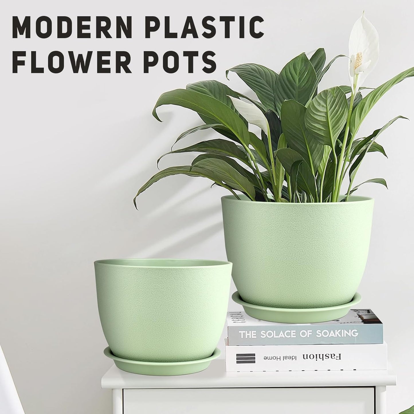 Plant Pots 12/10/9 inch Set of 3, Flower Pots with Multi Mesh Drainage Holes, Large Planters for Indoor Outdoor Garden Plants and Flowers. (Green)