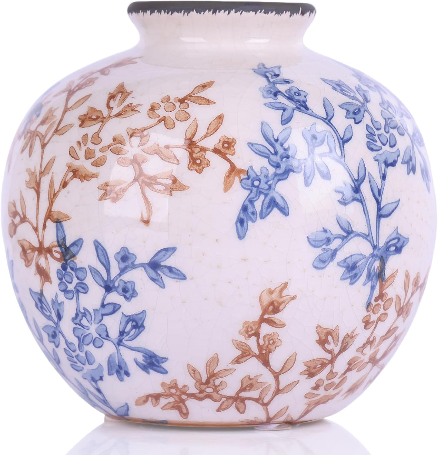 Blue-and-White Vintage Round vase, Chinese-Style Porcelain Blue vase, Suitable for Home Decor, Living Room Coffee Table, Office, Rustic Farmhouse Dining Table Centerpiece, and Tabletop Decoration.