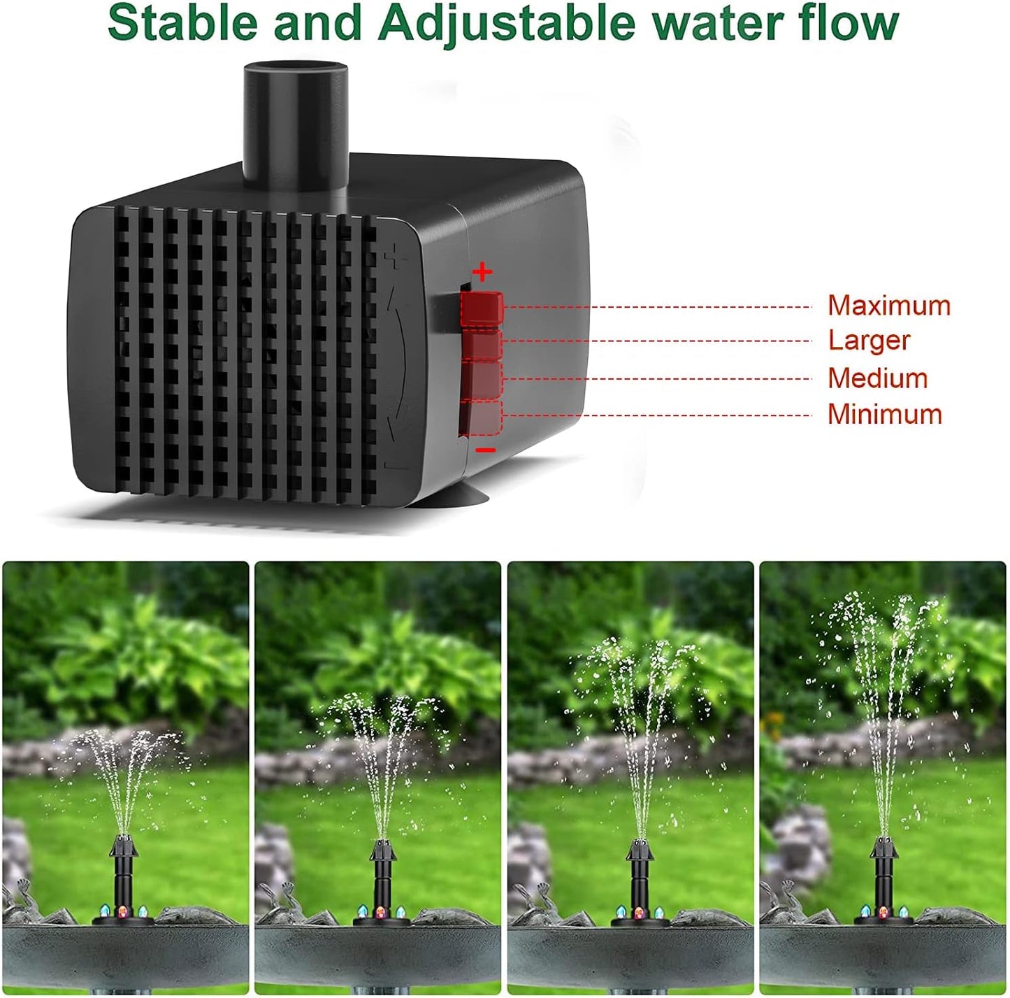 24-Hours Working Bird Bath Fountains Electric, Adjustable Quiet Water Fountain Pump with LED Lights for Garden,Small Fish Tank, Pond,Water Features - 7 Nozzles,16.4Ft Power Cord