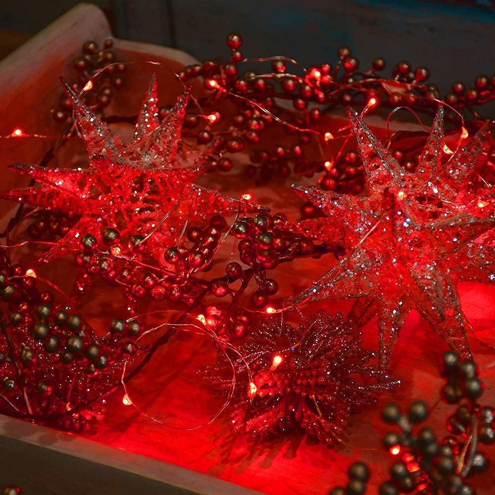 2 Pack Solar Powered Fairy String Lights Outdoor Waterproof 8 Modes Twinkle Christmas Decorations Lights, Each 33ft-100LED, 40ft-120LED, 66ft-200LED, 80ft-240LED, (Red, 33)