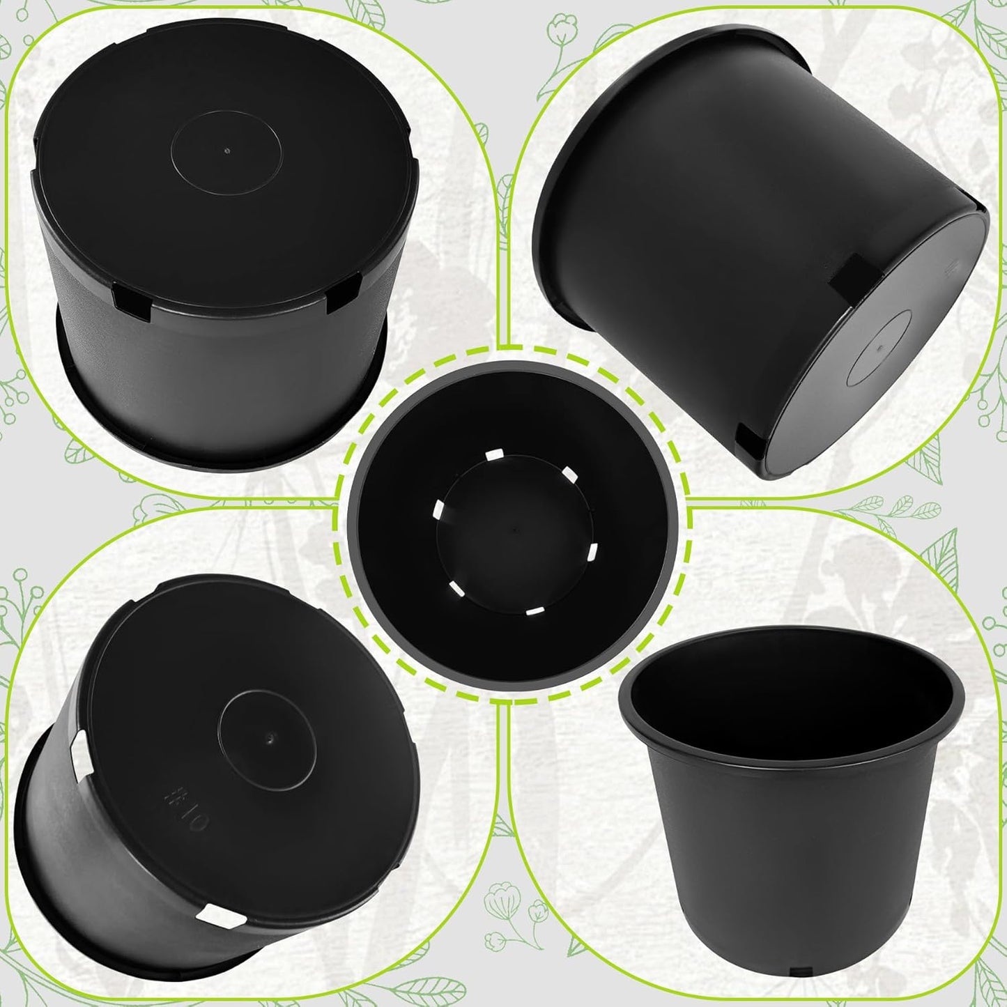 10 Gallon Nursery Pots Plastic Container Injection Molded Pot for Plants Flexible with Drainage Holes Suitable for Plants Soil Growers or Hydroponics Black 10 Pcs