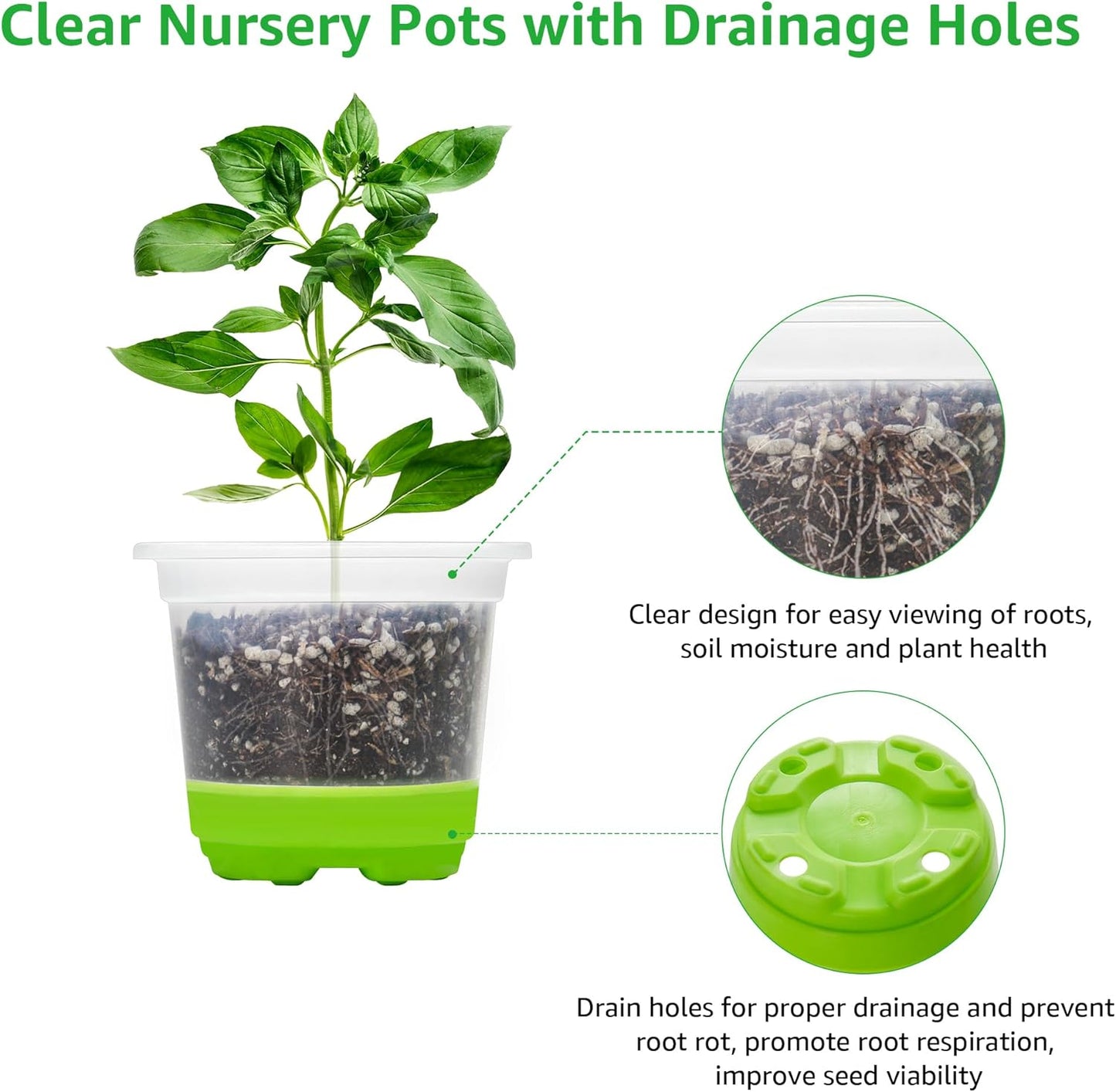 MIXC 24 Packs 5/4/3.5 Inch Reinforced Nursery Pots with Silicone Base for Easy Transplant, Variety Pack Plastic Plant Pot Seedling Planter Seed Starter Flower