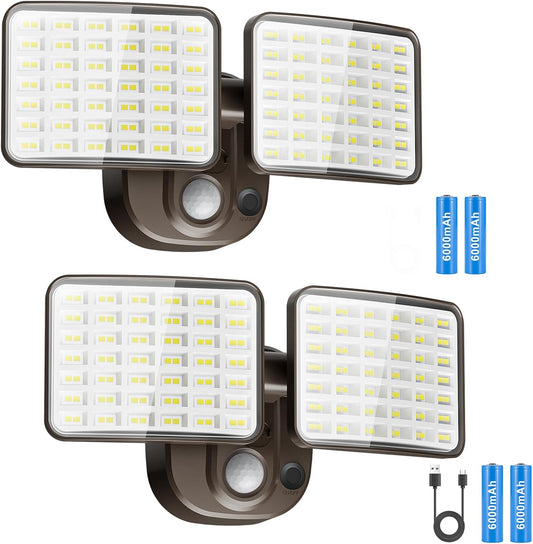 Rechargeable Battery-Powered Motion Light (1-3 Months Endurance), 2500LM Standard & 4000LM High-Brightness Dual Modes, USB Charging Outdoor LED Flood Light for Garage,Yard,Patio,Garden (Brown) 2 Packs
