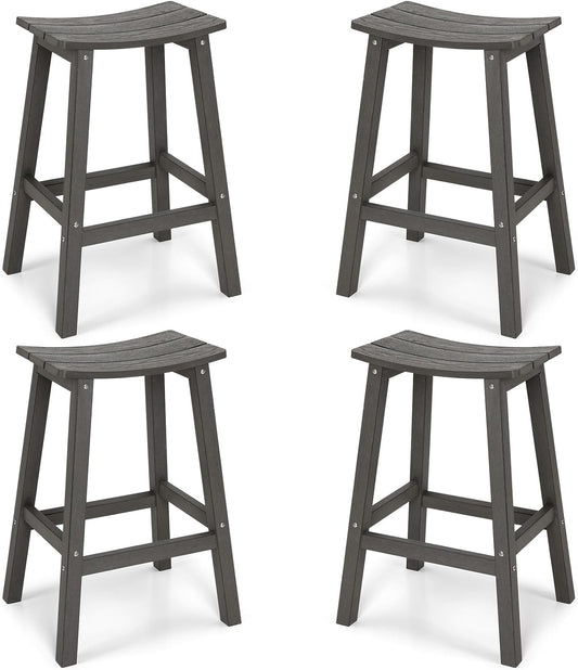 Weatherproof Bar Stools Set of 4, 28" Height Outdoor Bar Stools Holds up to 400 lbs, Saddle Seat, Bar Height Stools for Patio, Garden, and Kitchen Island, Gray