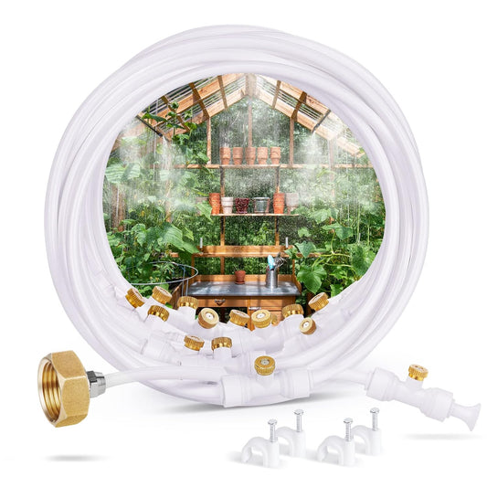homenote Misting Cooling System, 92FT (28M) Misting Line + 26 Brass Mist Nozzles + Brass Adapter(3/4") Misters for Outside Patio Cooling Garden Greenhouse Watering