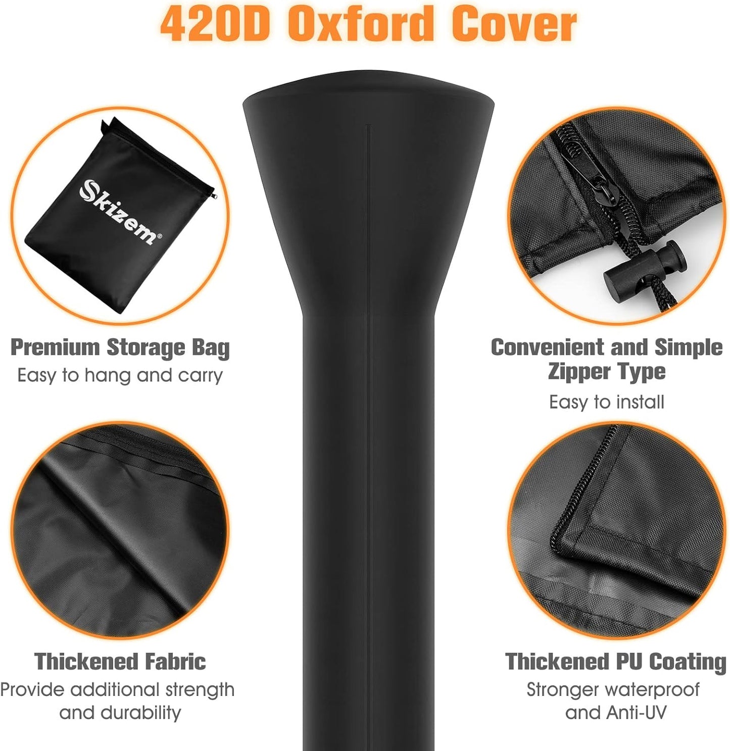 Outdoor Patio Heater Covers with Zipper,Upgraded 420D Oxford Fabric with PU Coating Material,100% Waterproof Windproof Anti-UV Snow-Poof,36 Months of Use 92'' H x 33" D x 19" B