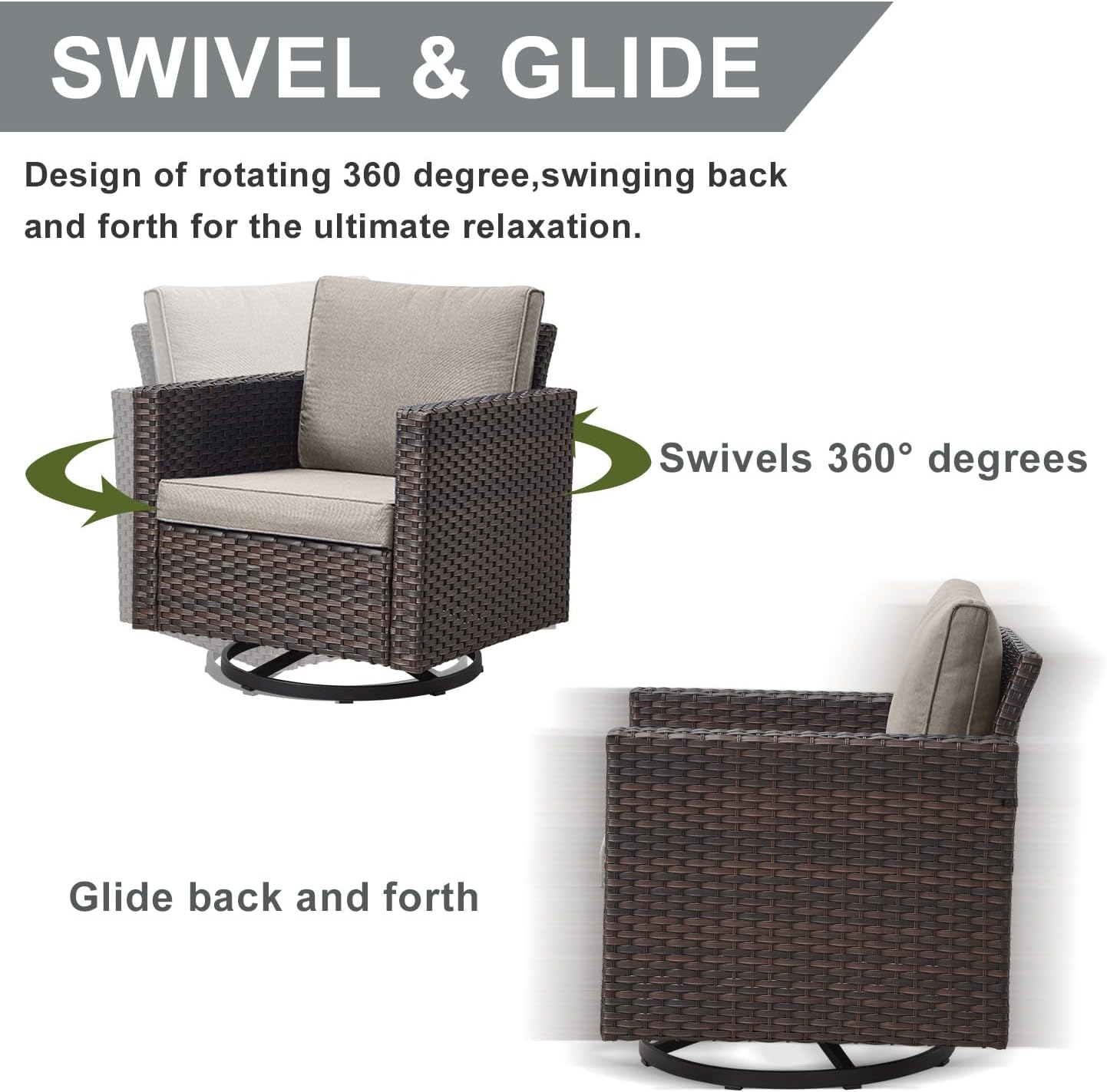 HUMMUH 10 Piece Patio Furniture PE Wicker 6-Seater Outdoor Sectional Sofa with Dinning Table Patio Swivel Chairs Outdoor Chairs for Porch,Garden,Backyard,Deck(Brown/Grey)