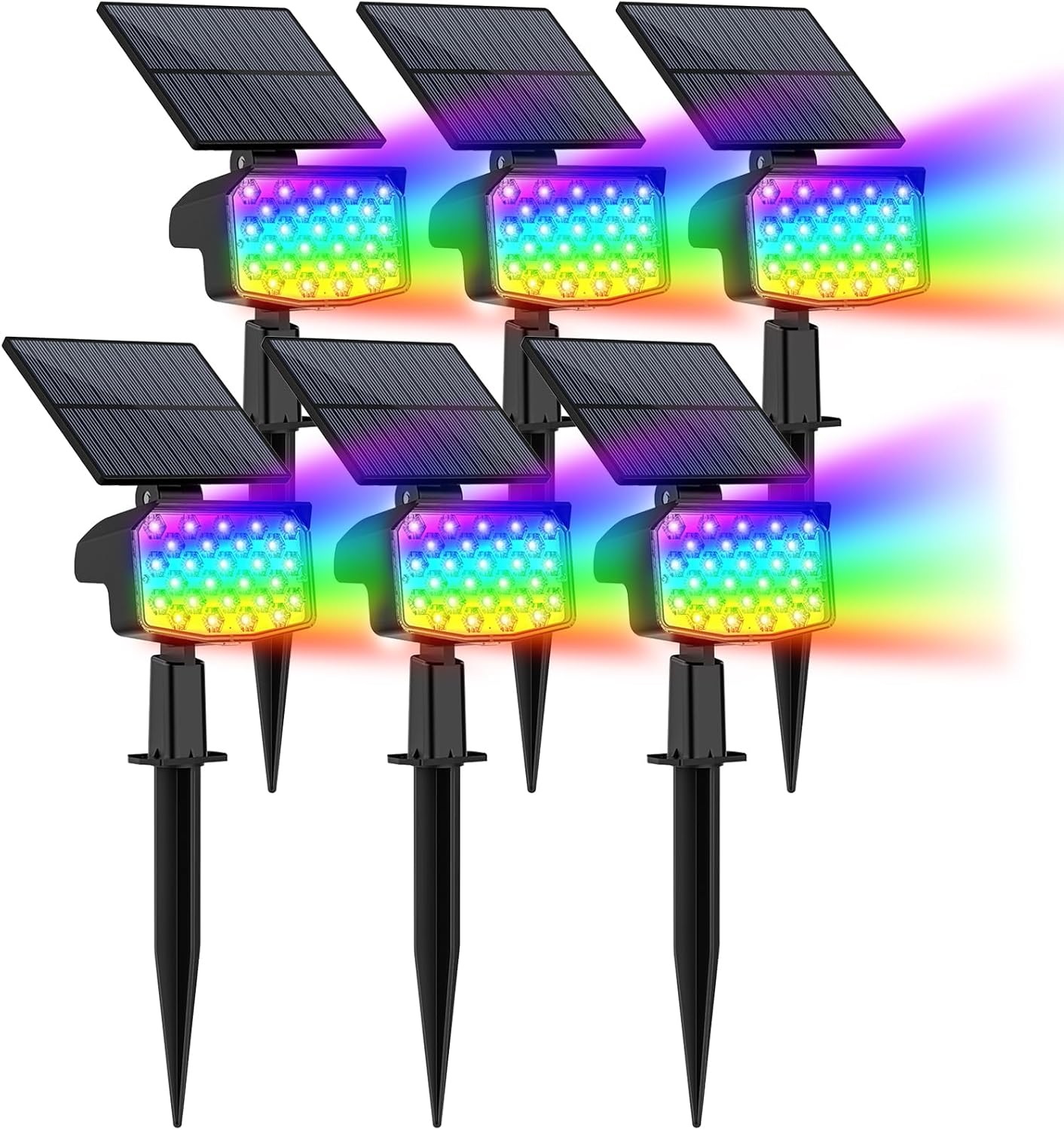 WELALO Solar Color Changing Spot Lights Outdoor, Waterproof Solar Christmas Lights with 9 Modes, Multicolor RGB Landscape Spotlights for Yard Driveway Lawn Patio Pathway Decorations, 6 Pack