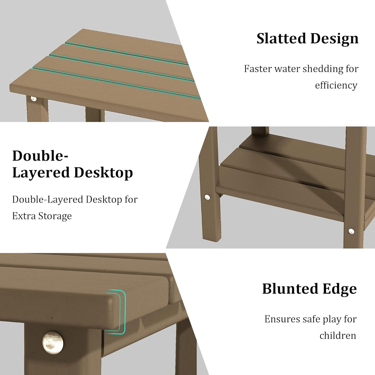 Outdoor Side Table, Weather Resistant HDPE Outdoor Table, 2-Tier Small Patio Tables for Outside or Indoor(Latte Brown)