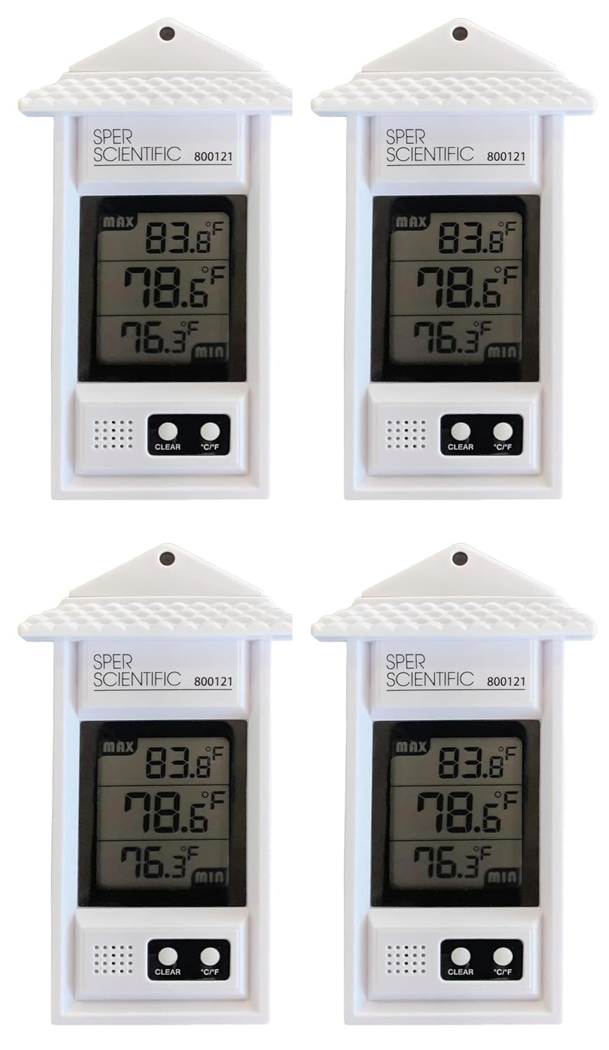 Sper Scientific Compact Digital Min/Max Thermometer 800121 - Wide Range Temperature Logger with Clear LCD Display - Ideal for Laboratories, Food Storage, HVAC & Greenhouses - 4 pc