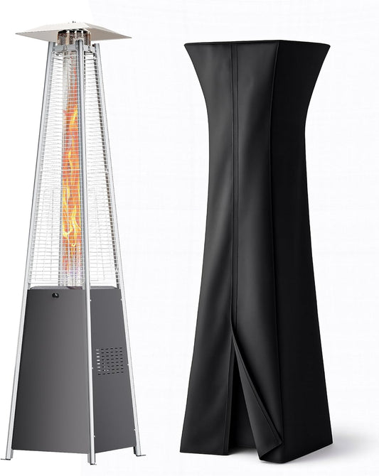 Patio Heater With Glass Tube, 48000 BTU Propane Patio Heaters For Outdoor Use With Cover & Wheels, Commercial Outdoor Heater For Patio Backyard, Multiple Protection System (Gray) (1 heater)