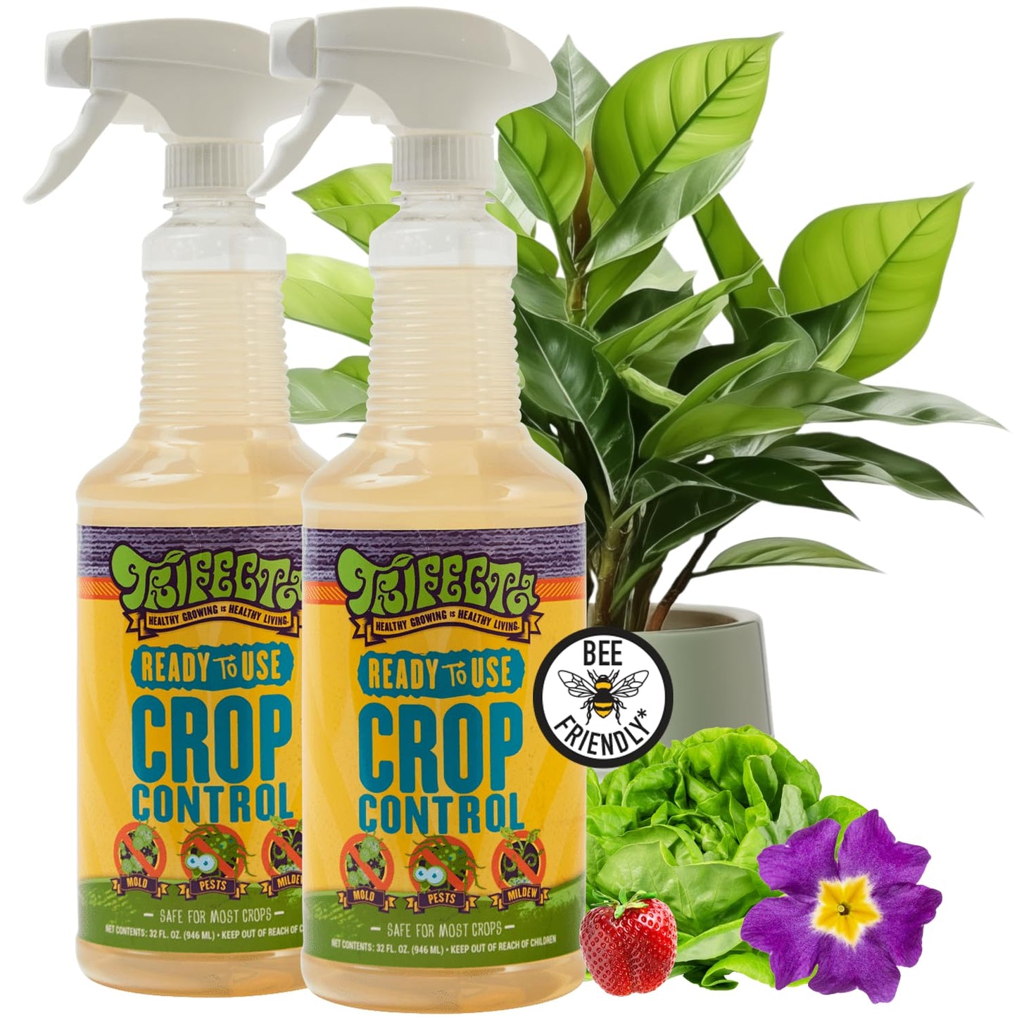 Trifecta Crop Control Insecticidal Soap for Plants | All Natural Fungicide for Plants | Spider Mite Killer Indoor Plants, Food Safe Pesticide, Herbicide, Spider Mites Spray for Plants (32oz - 2 Pack)