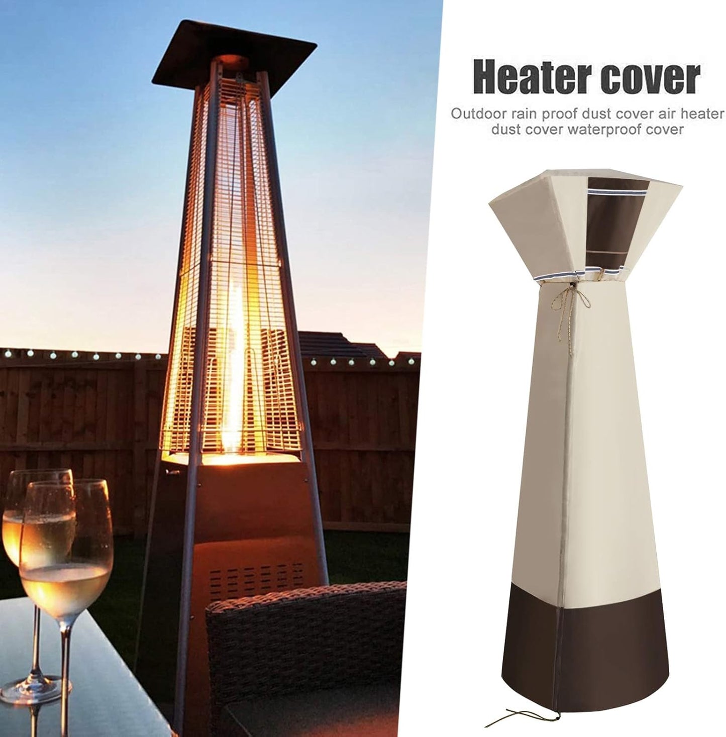 Outdoor Square Patio Heater Cover - Water-Resistant Heavy Duty Oxford Fabric with Zipper, PU Coating, Anti-UV, Windproof, Anti-Dust (90"*21"*21")