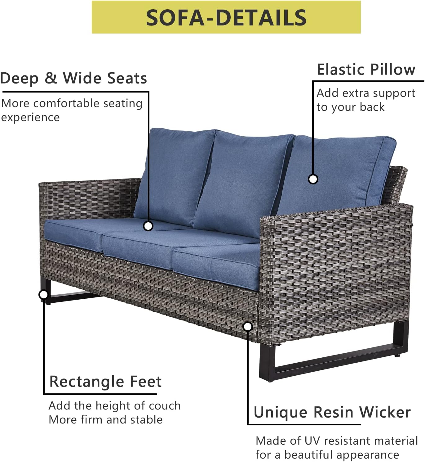 HUMMUH 5 Piece Patio Furniture Set Outdoor Sectional Sofa,PE Wicker Patio Swivel Rocker Chairs with Ottomans for Porch,Garden,Backyard