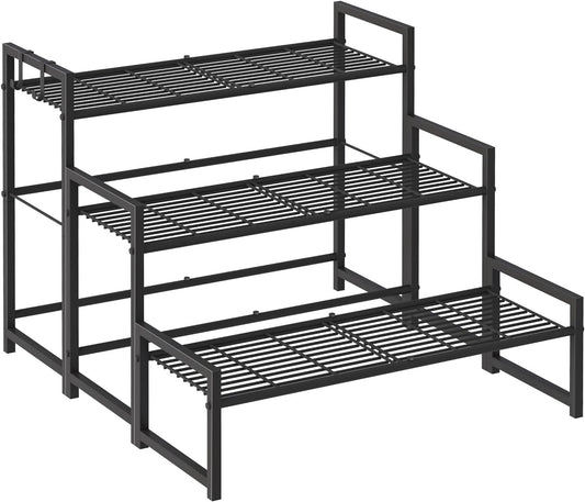 Garden 4 you 3 Tier Metal Plant Stand Outdoor Indoor Waterproof, Stackable Heavy Duty Tall Plant Shelf Flower Pot Holder for Garden, Display Rack, Black