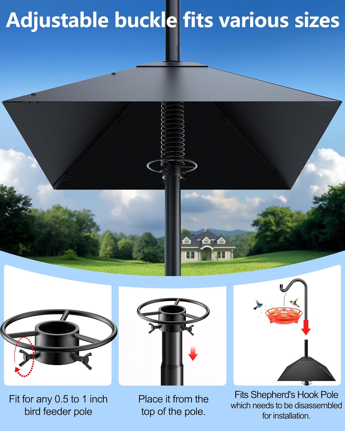 Metal Squirrel Baffle - Squirrel Baffle for Bird Feeder Pole, Upgrade Spring Motion Design for Better Defense, 19 Inch Heavy Duty Guard for Outside Bird Feeder Pole Mount