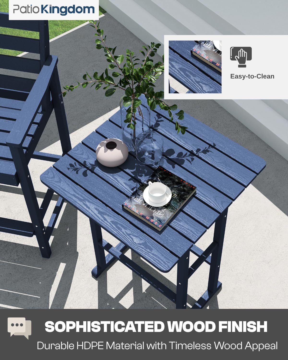 3-Piece Outdoor Bar Set with Beige 11FT Cantilever Umbrella, HDPE Tall Balcony Adirondack Chairs and Table, Outdoor Bar Stools for Patio (Navy Blue)