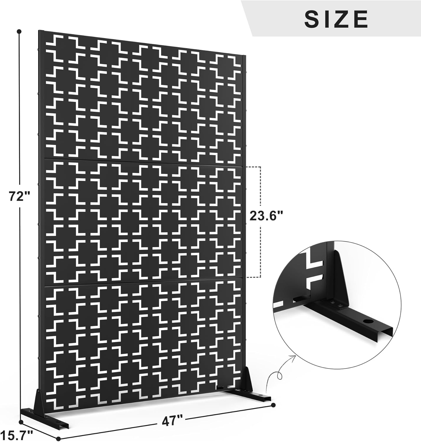 Metal Privacy Screen Outdoor 72" H×47" W,Freestanding Decorative Privacy Screen for Balcony Yard&Garden,Privacy Fence-Black&Square