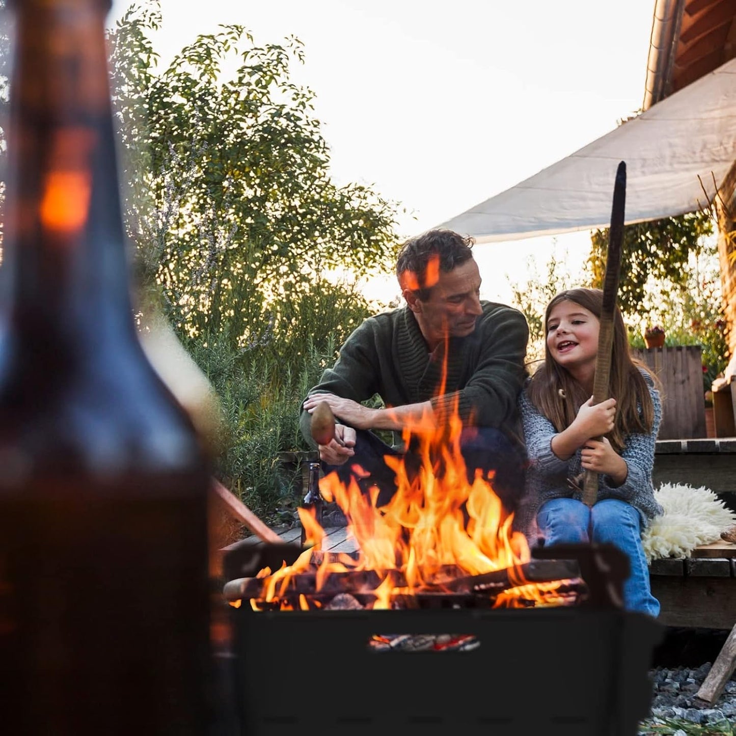 20 inch Fire Pit, Outdoor Portable Firepit with BBQ Tray, Detachable Camping Steel Fire Pits for Backyard, Patio, Picnic, Bonfire, Garden (Black-Large)