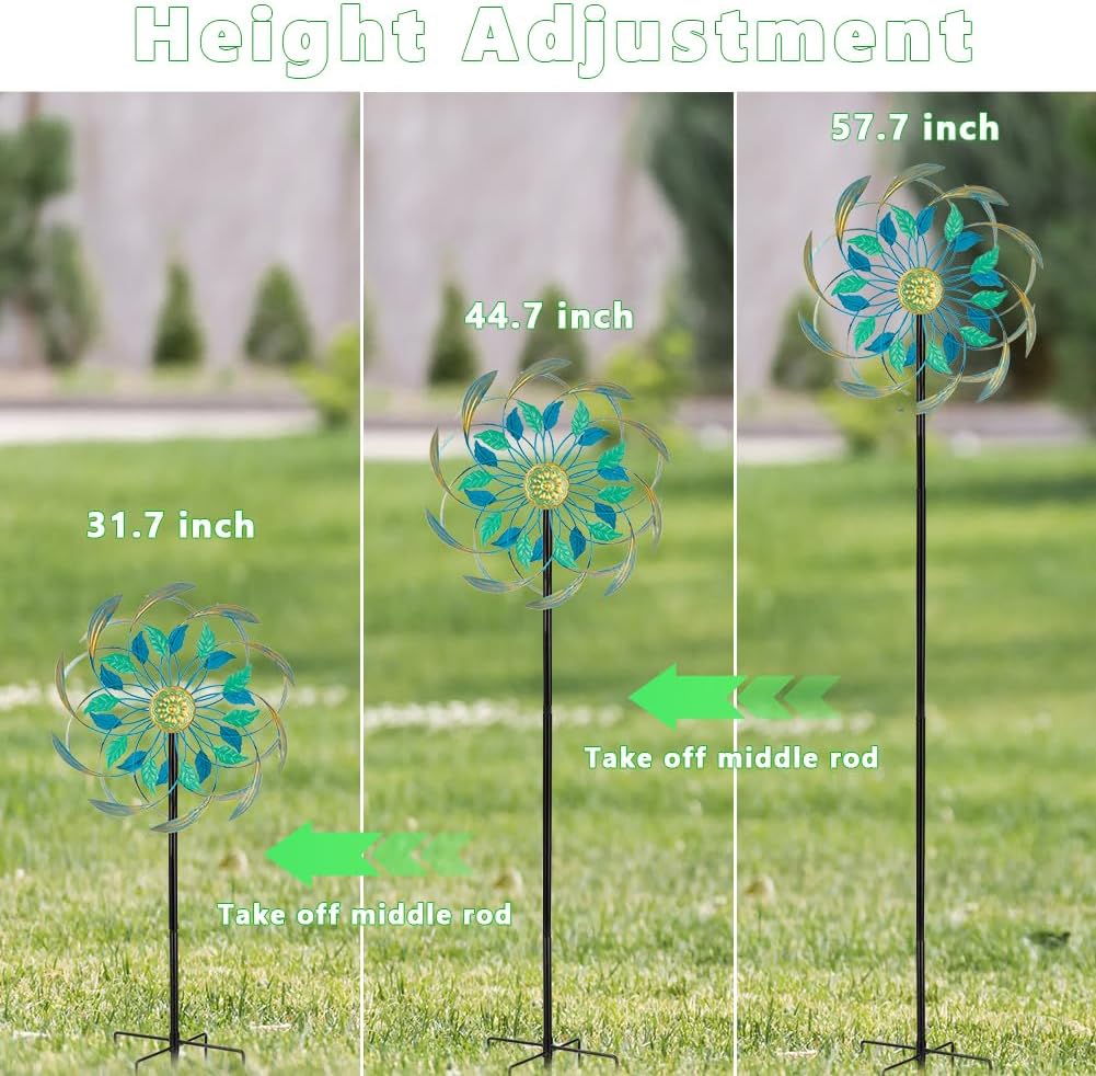 Metal Wind Spinners Outdoor,13'' Dia Green Double Wind Spinner & Sculpture,Waterproof Garden Windmill for Yard Art Decorations