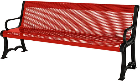 Coated Outdoor Furniture Heavy-Duty Outdoor Bench Thermoplastic Coated, Punched Steel, Commercial-Grade Garden Bench, Made in America (Portable with Back, 4 Ft, Red)