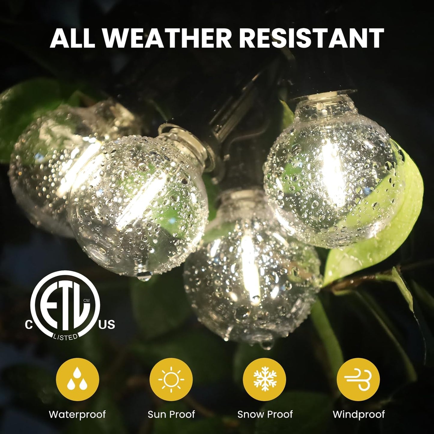 100FT Solar String Lights Outdoor Waterproof with Remote, G40 Solar Powered String Lights with 30+2 LED Shatterproof Bulbs, Dimmable Solar Patio Hanging Lights for Outside Backyard Party