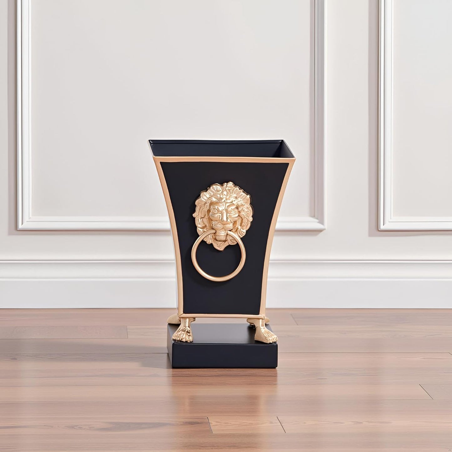 Jaye's Studio Regency Line, Paws & Claws, Decorative Square Cachepot & Planter, Gold Trim & Finish, Hand-Painted, Handcrafted Metal, Luxury Indoor Planter, Size 5x5x9, (Black)