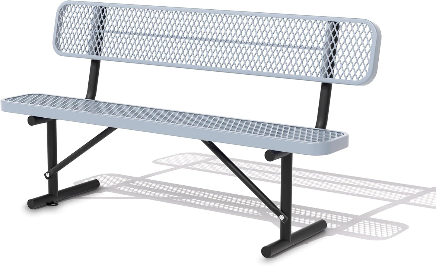 6 Feet Heavy Duty Metal Park Bench for Outside, Outdoor Bench with Backrest & Portable Frame, Commercial Benches for Shopping Malls, Stores, Parks, Patios, Decks, Grey