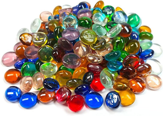 100PCS Mini Glass Gems,Mixed Colour Mancala Stones Flat Bottom Marble Beads for Home Decorative Art Craft Vase Filler(0.5"~0.7")