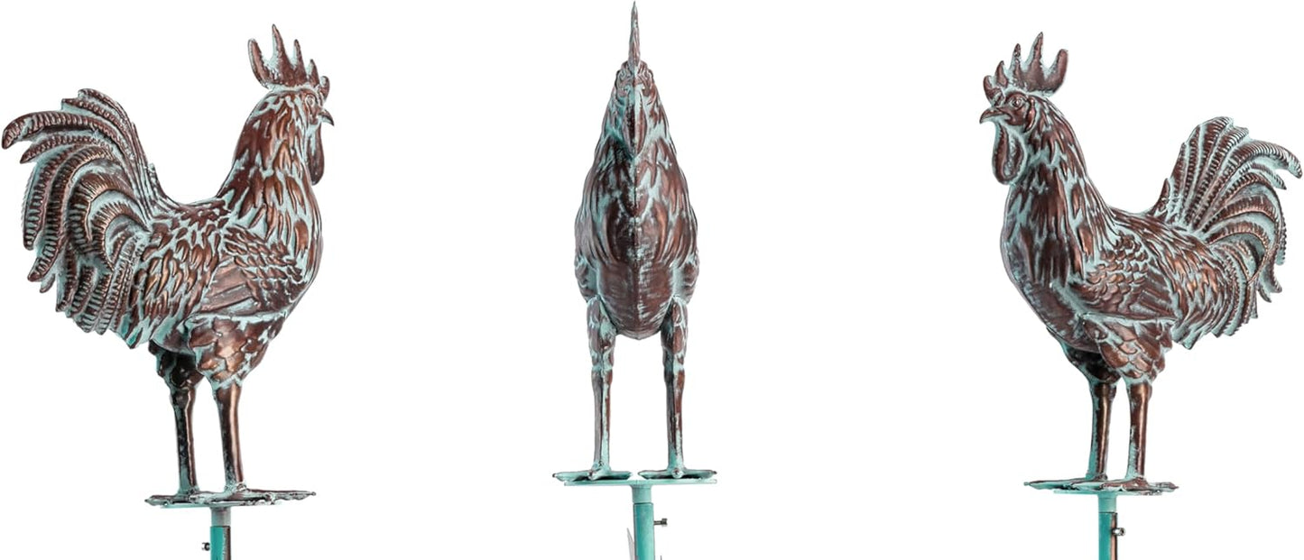 Metal Garden Rooster Yard Decor,79" Copper Wind Sculptures & Spinners,Large Outdoor Chicken Decor,Metal Kinetic Outdoor Chicken Wind Spinner for Yard and Garden,Yard Art for Patio,Lawn,Farm