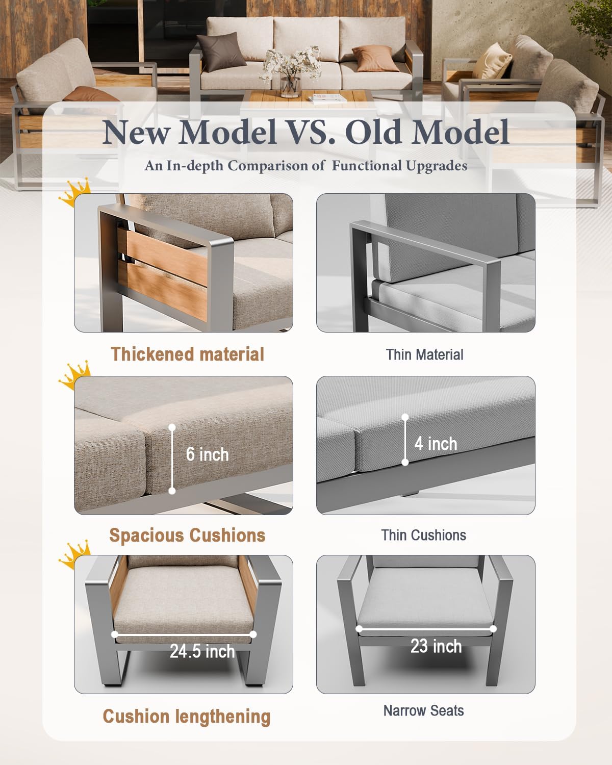 ZANDOR Outdoor Patio Conversation Sets, 4-Piece Aluminum Metal Outside Sectional Lawn Furniture with Coffee Table & Washable Thick Cushions,Seating Sofa for Garden/Backyard/Porch, Grey