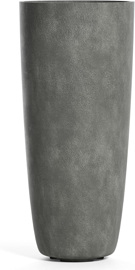 Lofto Tall Planter – Grey Stone Finish – Fiberglass Indoor/Outdoor and Weather-Resistant Large Planter (14.6" D x 30.5" H Exterior, 13.4" D x 30.3" H Interior)
