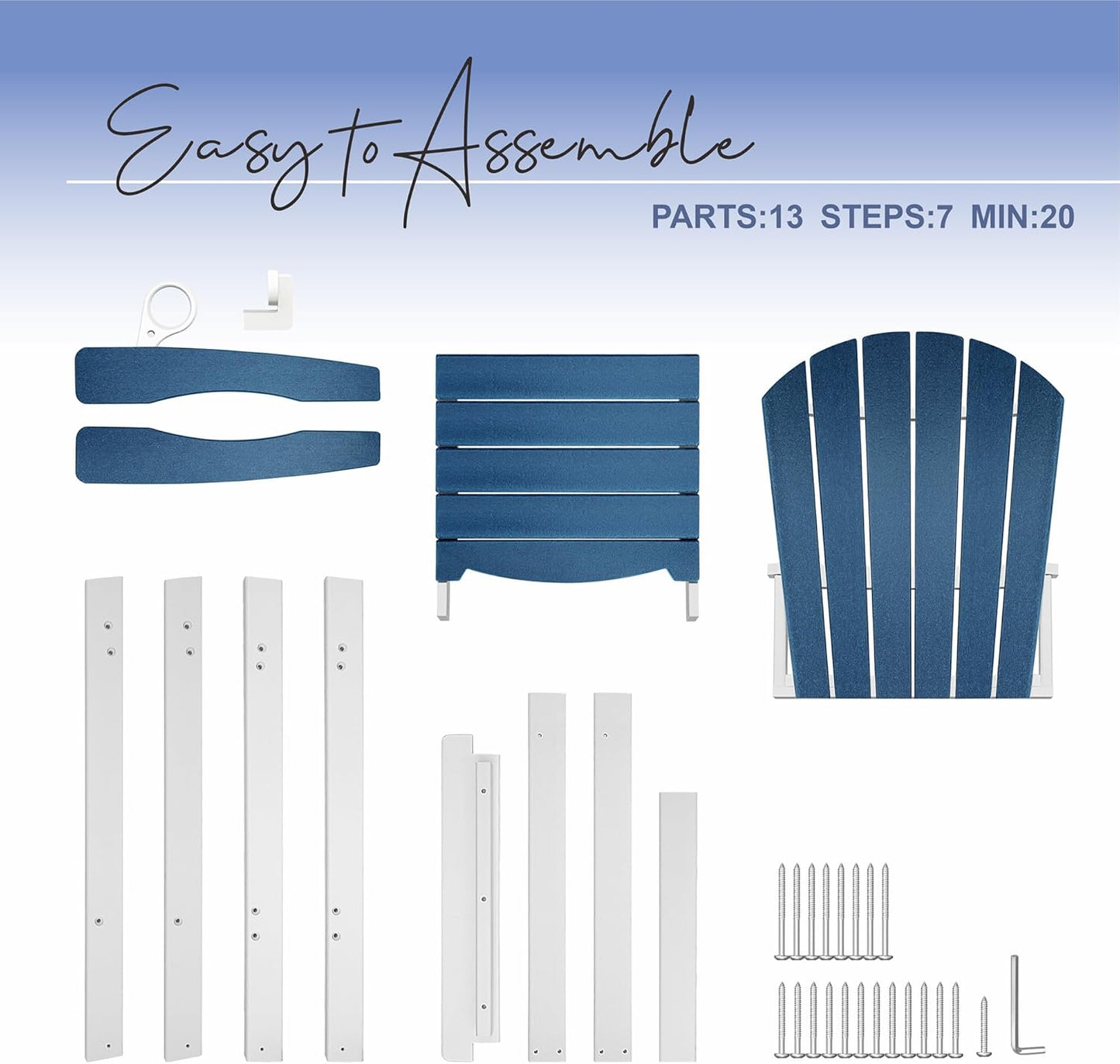 Patio Bar Tables, Outdoor Bar Table, Tall Adirondack Chairs Patio Bar Tables Set (Navy Blue, 2 PCS Set)