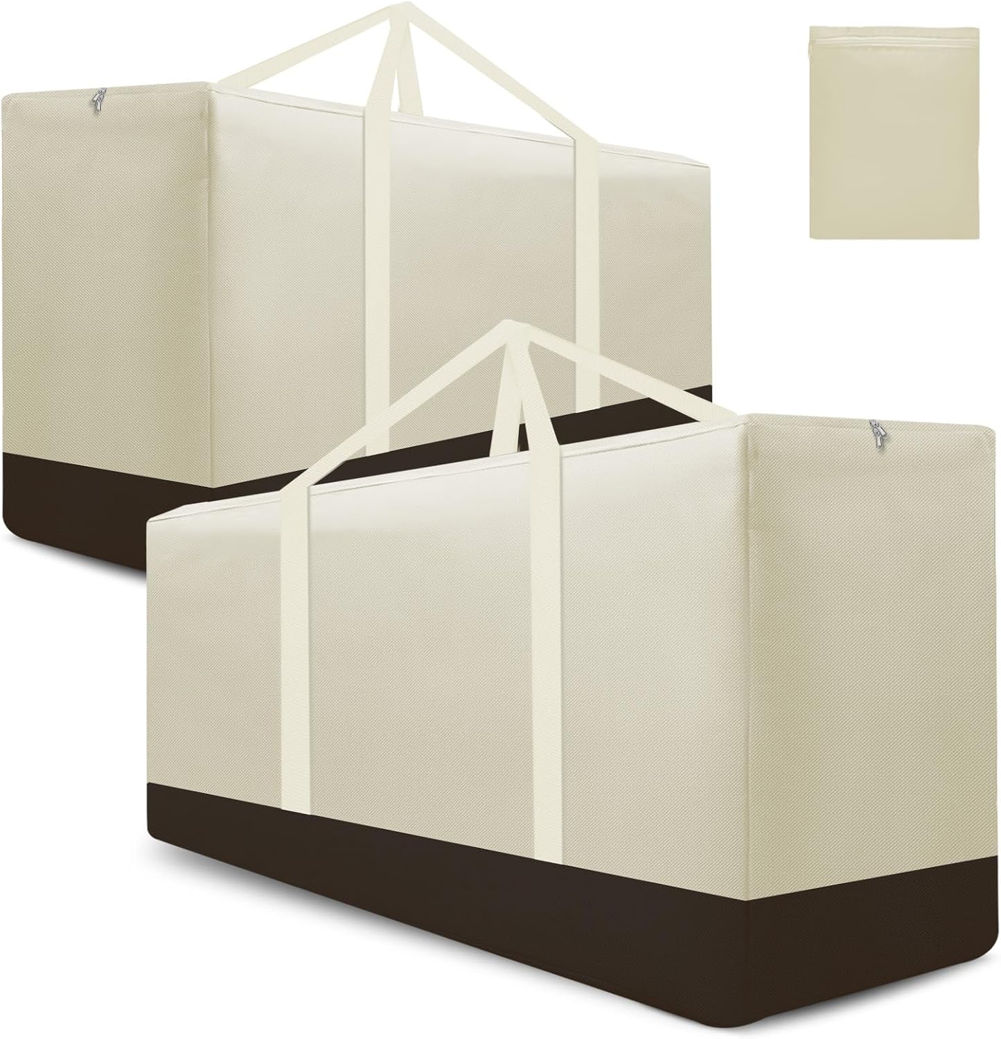 2 Pack Cushion Storage Bag Waterproof Outdoor Cushions Storage Bag 68" L x 30" W x 20" H Large Patio Furniture Cushion Storage Bags with Handle and Zipper (Beige, 2 Pack)