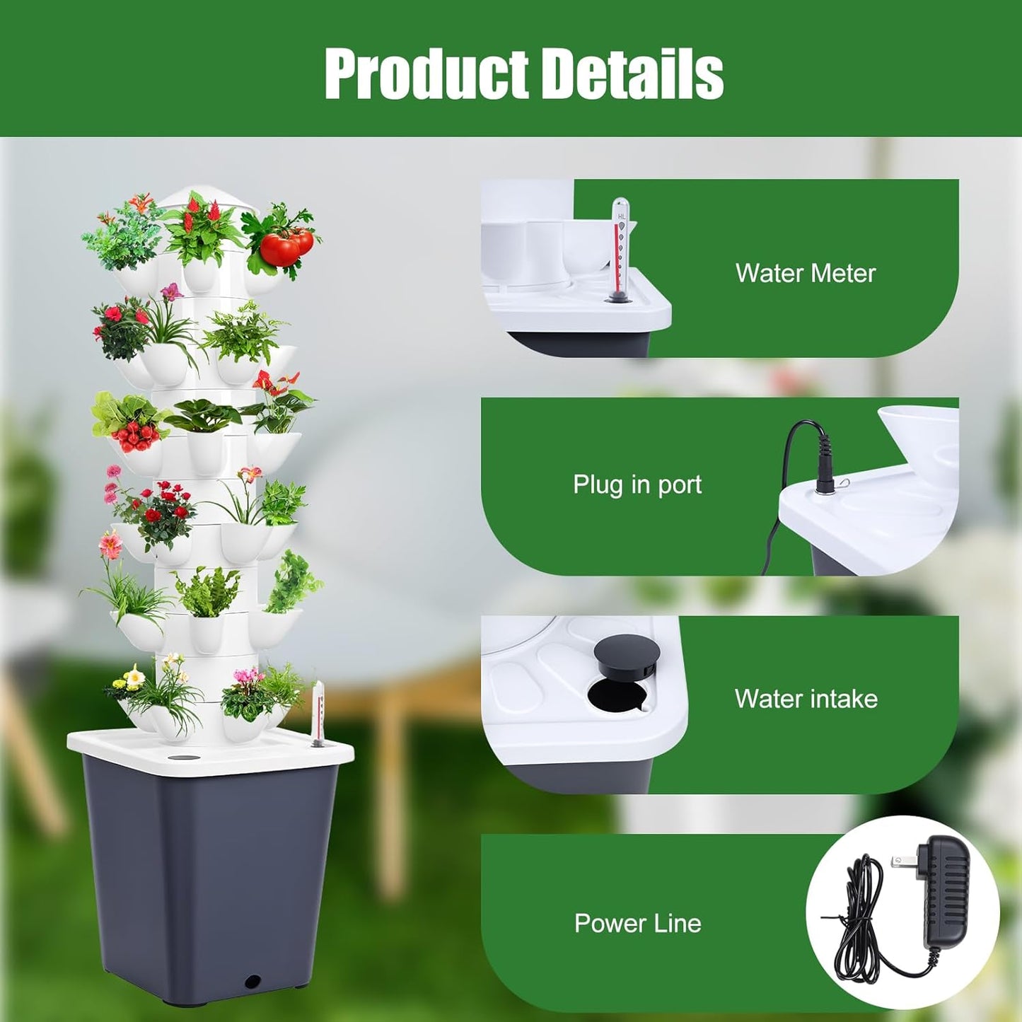 Set Hydroponic Growing Tower with 20L Tank, 6 Layers 30 Plants Indoor hydroponics Growing System kit, Soilless Cultivation Herbs Fruits Vegetables Vertical Planter Tower Kit (Black)